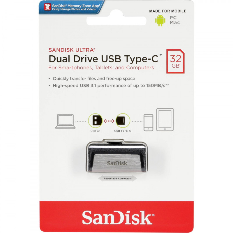 SanDisk 32GB Ultra Dual Drive USB 3.1 Type-C USB Flash Bellek