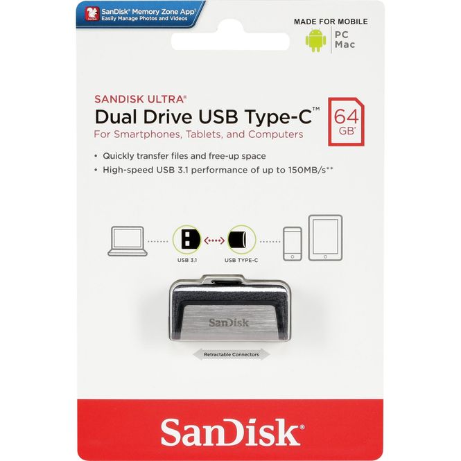 SanDisk 64GB Ultra Dual Drive USB 3.1 Type-C USB Flash Bellek